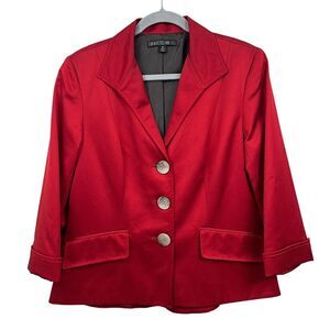 Lafayette 148 Womens Blazer Suit 3 Button 3/4 Cuffed Sleeves Lined‎ Satin Red 10